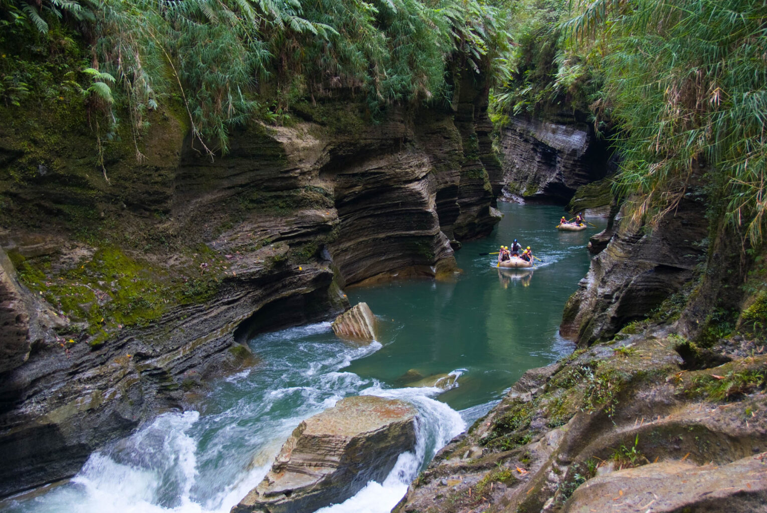 Rafting down the Navua River in Fiji.