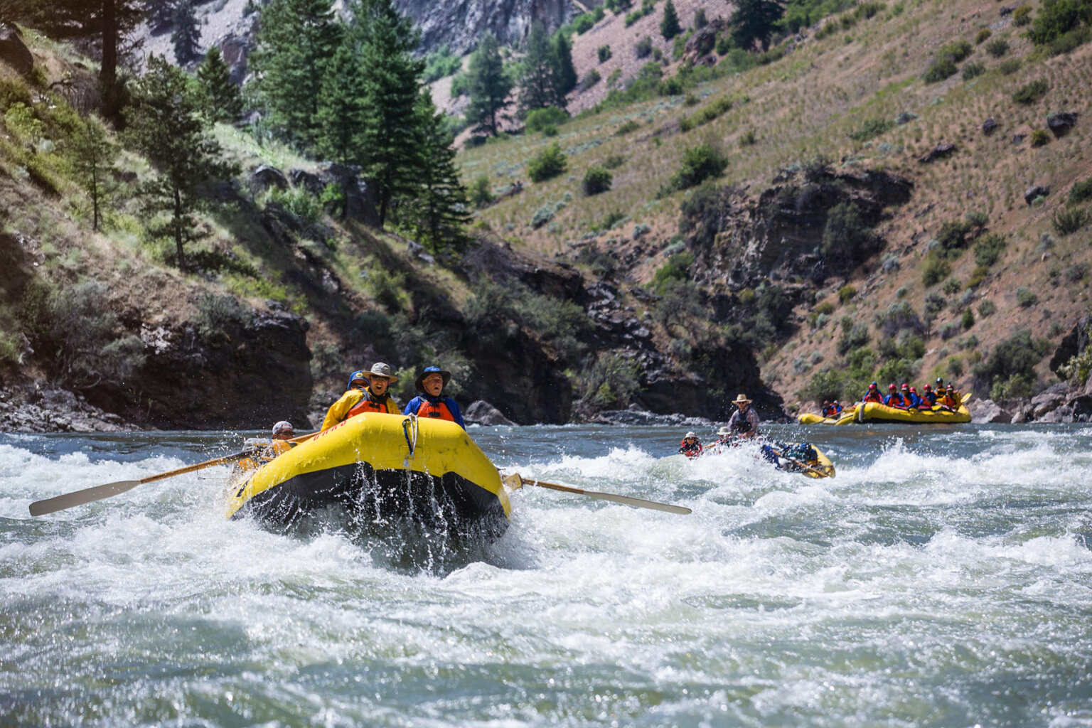 Rafters plow through whitewater on the Middle Fork Salmon River in Idaho.