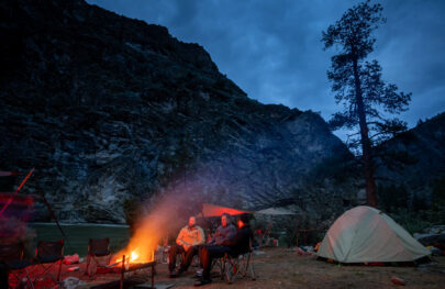Enjoying the campfire on a beach near Idaho's Middle Fork of the Salmon River.